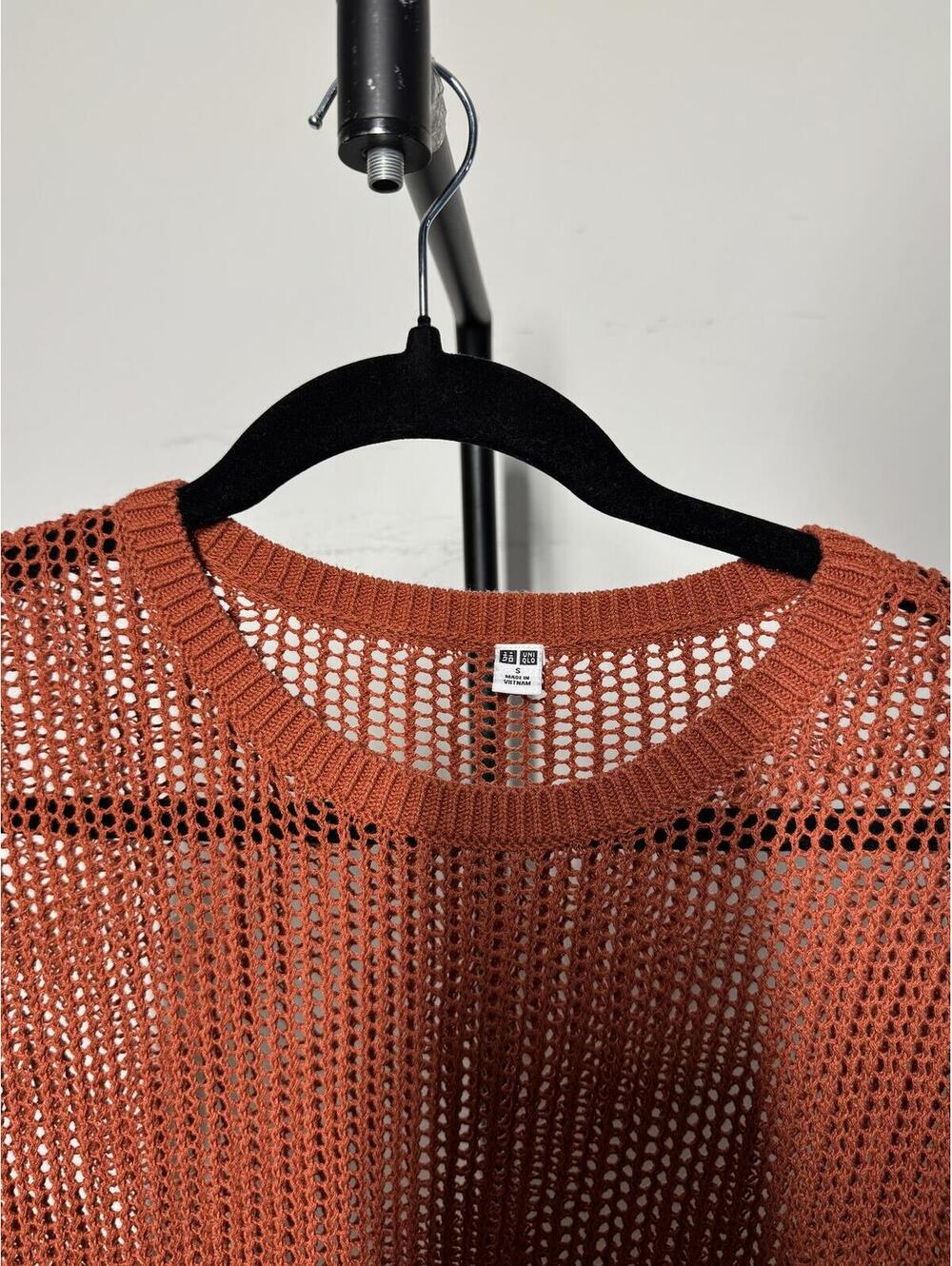 Rust Open-Knit Long Sleeve Sweater